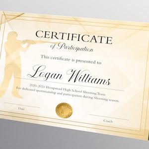 Editable Shooting Certificate Template for Boys, DIY Marksmanship Participation Award Printable Certificate
