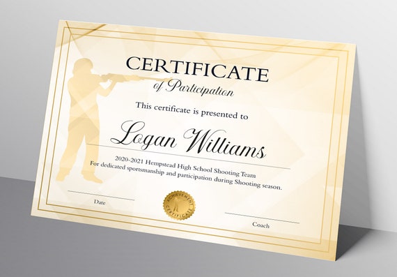 Editable Shooting Certificate Template for Boys DIY | Etsy