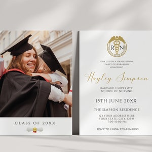 Minimalist Nurse Graduation Invitation With Photo, Graduation Party Invitation, Nurse Grad Invite Template, RN Graduation Party Invite