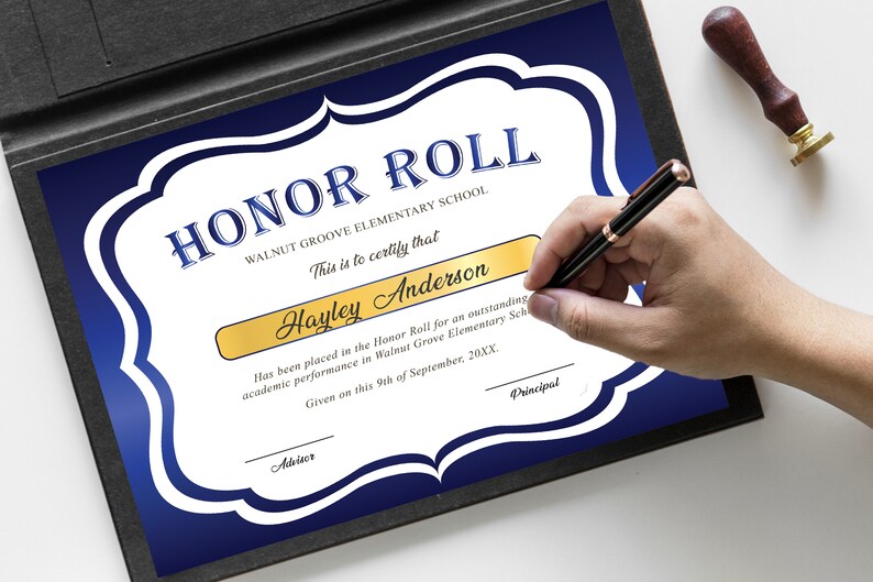 Editable Honor Roll Certificate Template, Royal Blue School Award Printable Award, Elementary High School Award, Certificate Download image 8