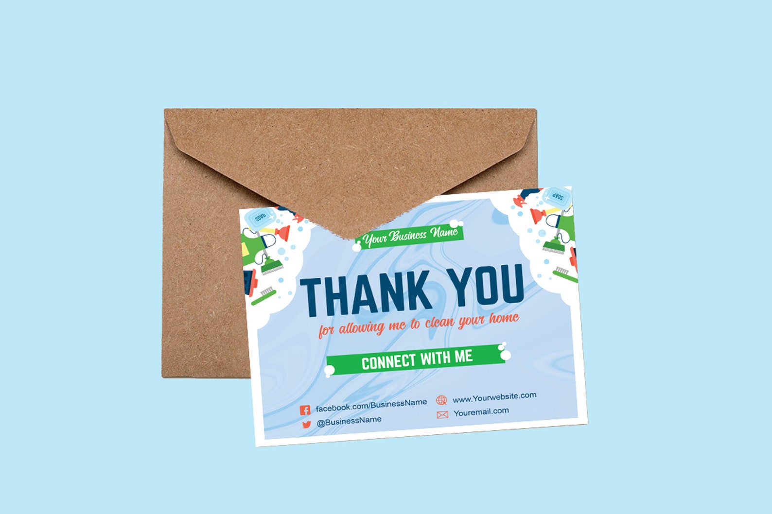 Cleaning Business Thank You Card Template Blue Printable - Etsy
