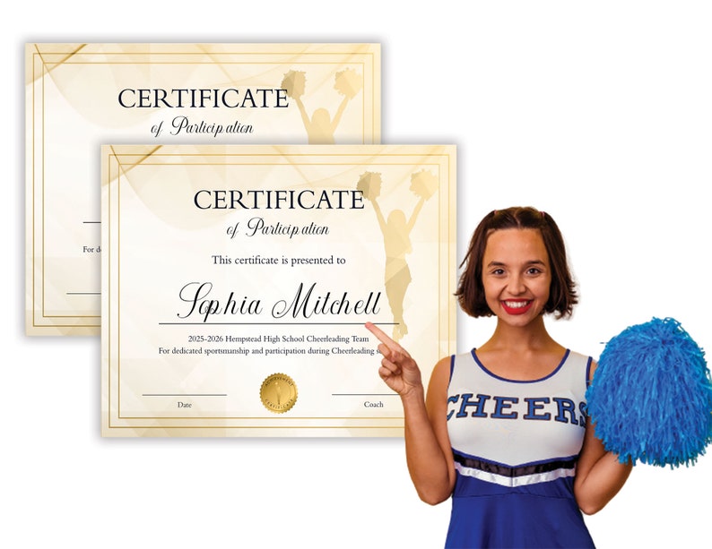 EDITABLE Cheerleading Certificates Minimalist Cheerleading Etsy