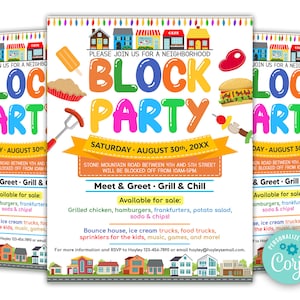 EDITABLE Neighborhood Block Party Invitation, Bbq Picnic Summer Party, Announcement Flyer INSTANT DOWNLAOD