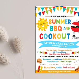 Editable Summer BBQ and Cookout Party Invitation, Summer Barbeque Picnic Invite, Picnic Party Template, BBQ Cookout Party, Instant Download