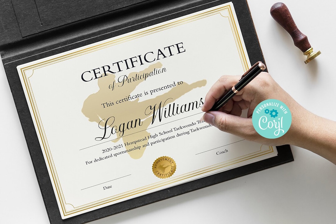 Editable Taekwondo Certificate Template, DIY Tae Kwon Do Participation ...