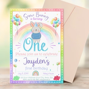 Editable Some Bunny Is One Invitation Boy Birthday, First Birthday Invitation Boy, INSTANT DOWNLOAD
