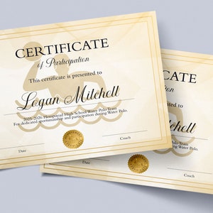 Editable Water Polo Certificate Template, Water Polo Participation ...