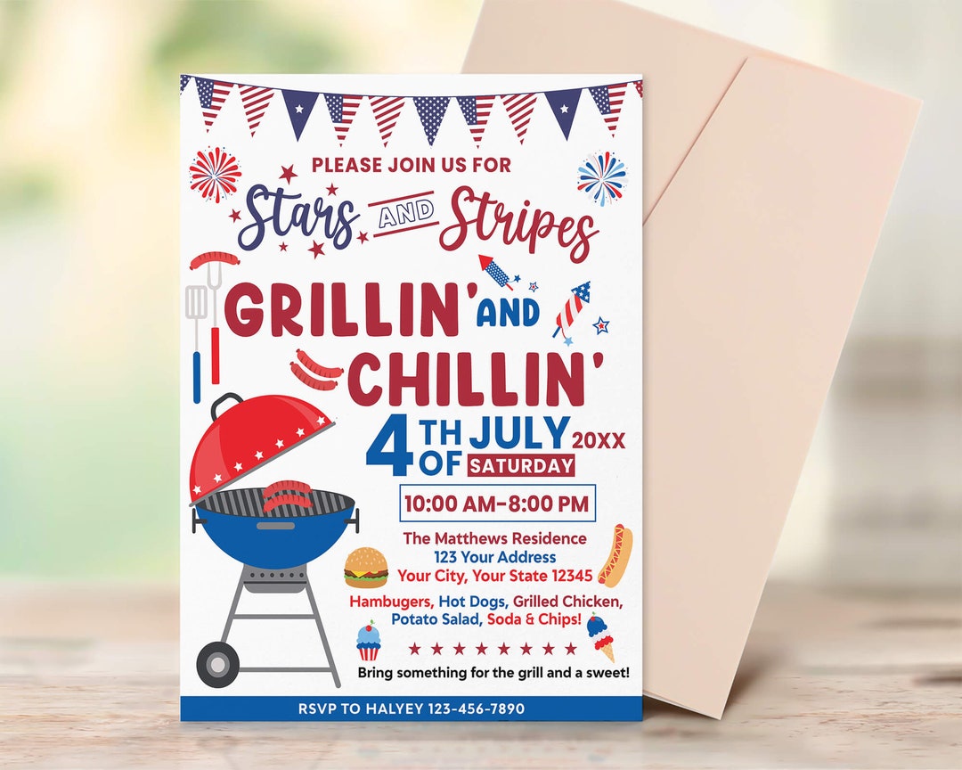 Editable 4th of July Invitation, Red White Blue BBQ Invite, Family ...
