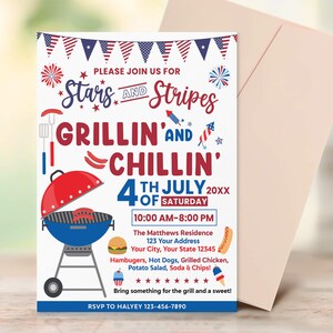 Editable 4th of July Invitation, Red White Blue BBQ Invite, Family Picnic Invitation, Neighborhood Cookout Invite,  Block Party Invitation