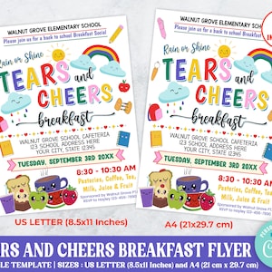 Tears and Cheers Breakfast Invitation Flyer, Back To School Breakfast Invite, School Template Invite, PTA PTO School Fundraiser Poster