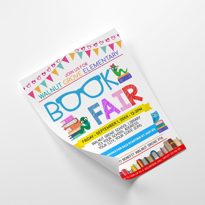 Editable Book Fair Flyer Template Colorful School Fundraiser Etsy