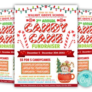 Editable Candy Cane Fundraiser Flyer Template, Printable PTA, PTO, School Church Fundraiser Invite Event