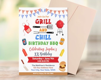 Editable BBQ Invitation, BBQ Birthday Invitation, Barbeque Invitation, Summer Barbecue Birthday, Backyard BBQ Birthday Invitation
