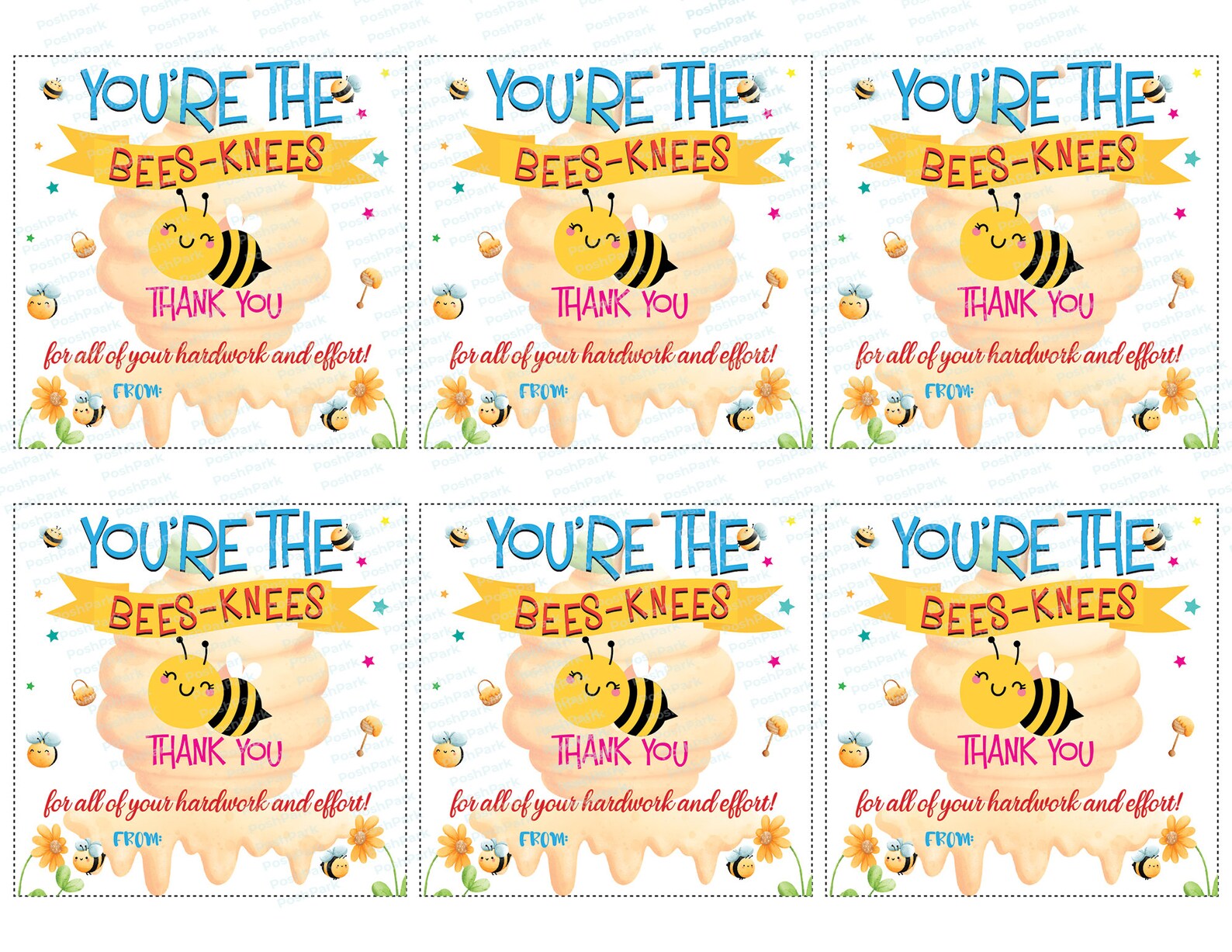 Printable PDF Thank You Bee Tag Template You're the Bees - Etsy