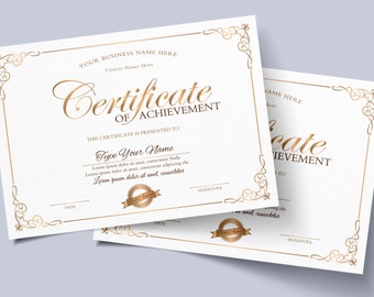 Custom Certificate of Achievement Template, Gold DIY Award Certificate Template