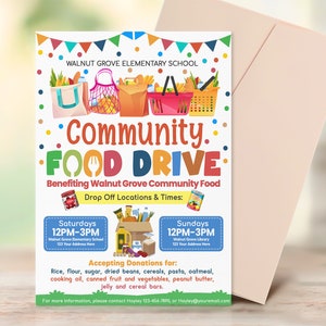 Community Food Drive Flyer, Community  PTA PTO Fundraiser Flyer Template, Community School Church Fundraising Invite