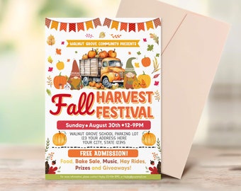 Editable Fall Harvest Festival Flyer Template, Fall Event Party Invite, Autumn School Church Community Fall Harvest Flyer Invitation