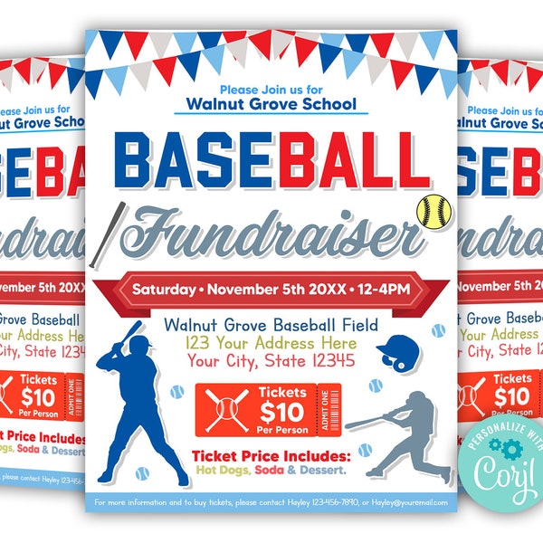 Baseball Fundraiser Editable Flyer Etsy