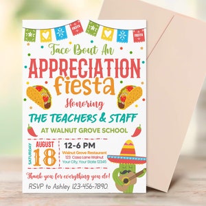 Editable Taco Bout An Appreciation Invitation, Fiesta Appreciate Party, Mexican Themed Party Flyer Template, Taco Bout Party
