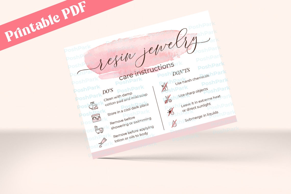 Printable PDF Resin Jewelry Care Card Resin Jewelry Care Etsy