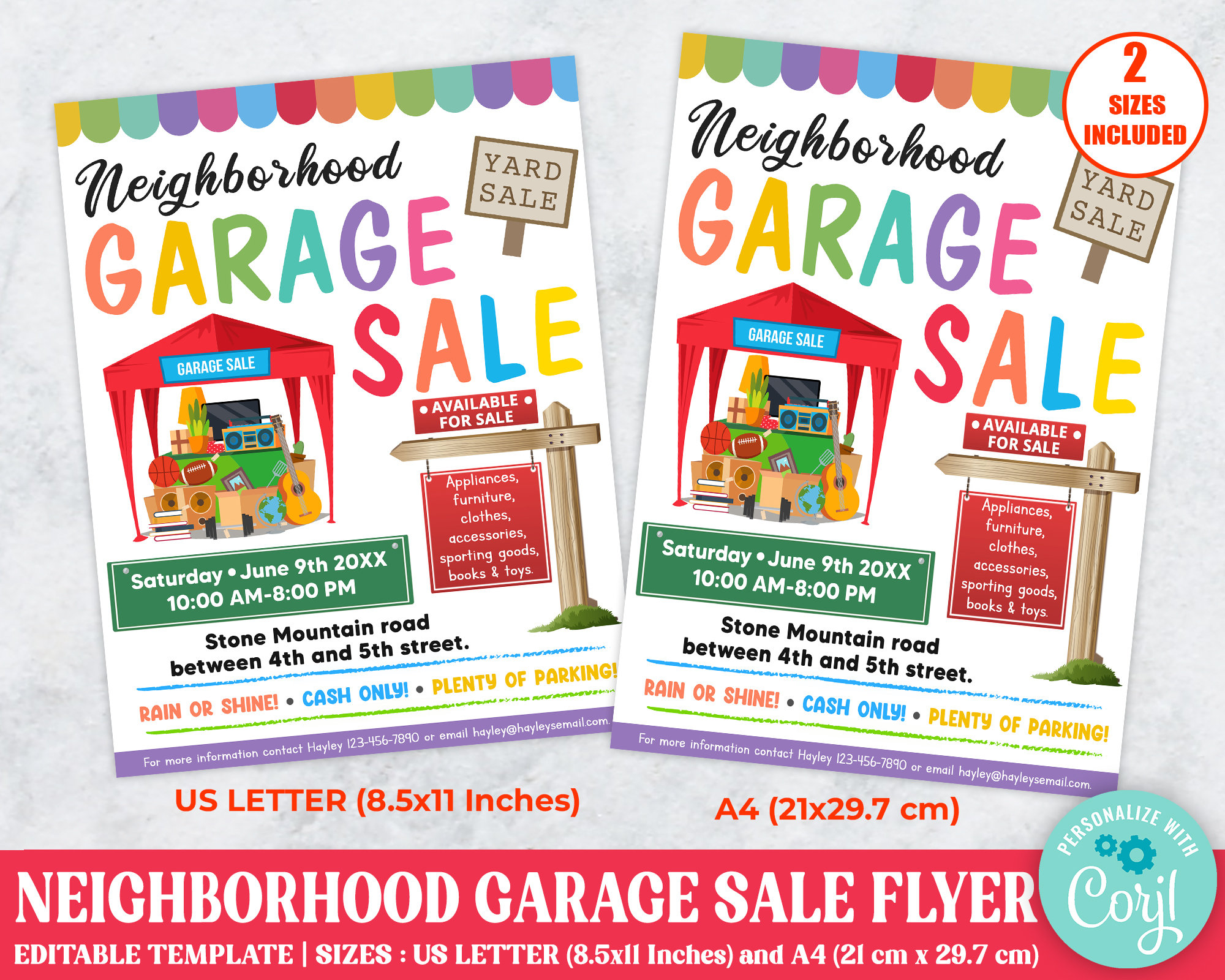 Editable Neighborhood Garage Sale Flyer Template, Community Yard Sale, Rummage Sale Flyer, Sale Event Template, Instant Download