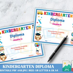 PDF Kindergarten Graduation Certificate Template, Printable Kindergarten Graduation Diploma Template , INSTANT DOWNLOAD
