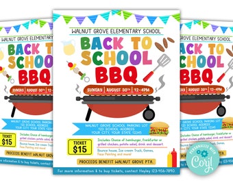 EDITABLE School Bbq Picnic Party Invite, Back to School Fundraiser Flyer, Back to School Party, Editable Flyer