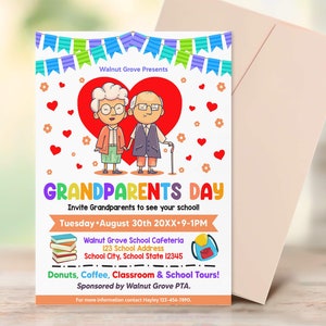 Grandparents Day Flyer Invite Template, PTA PTO Flyer School Fundraiser Poster, Editable Family School Invitation Flyer
