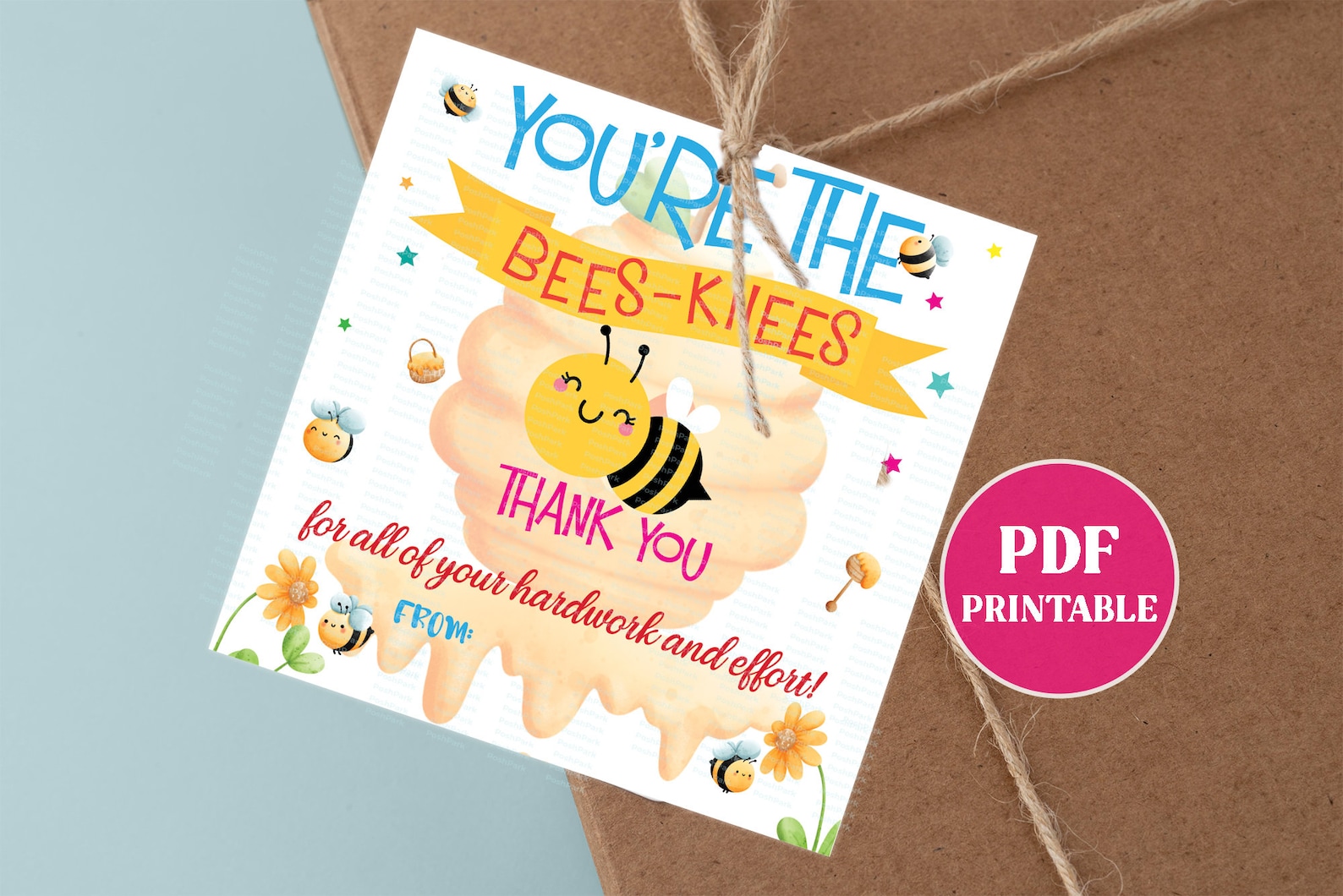 Printable PDF Thank You Bee Tag Template You're the Bees - Etsy
