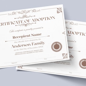 Certificate of Adoption to Our Family, Editable Adoption Certificate Template, Child Adoption Certificate, Stepmother Gift Certificate