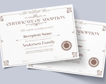 Certificate of Adoption to Our Family, Editable Adoption Certificate Template, Child Adoption Certificate, Stepmother Gift Certificate