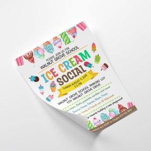EDITABLE Ice Cream Social Flyer, Summer Ice Cream Party, Watercolor Flyer Template, Church School PTA PTO Flyer image 7
