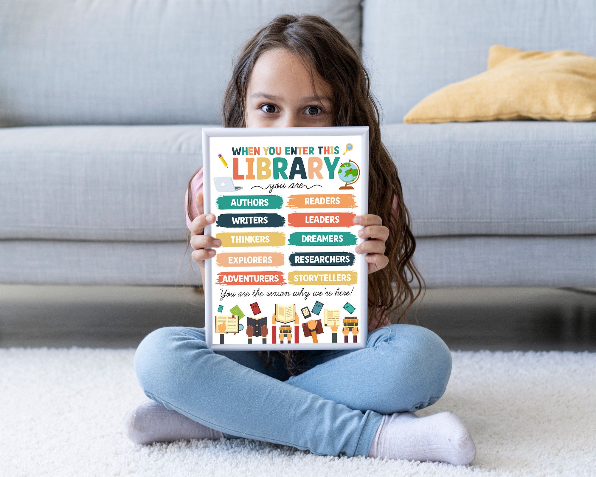 Printable Library Sign, Boho Library Posters, Downloadable Watercolor ...