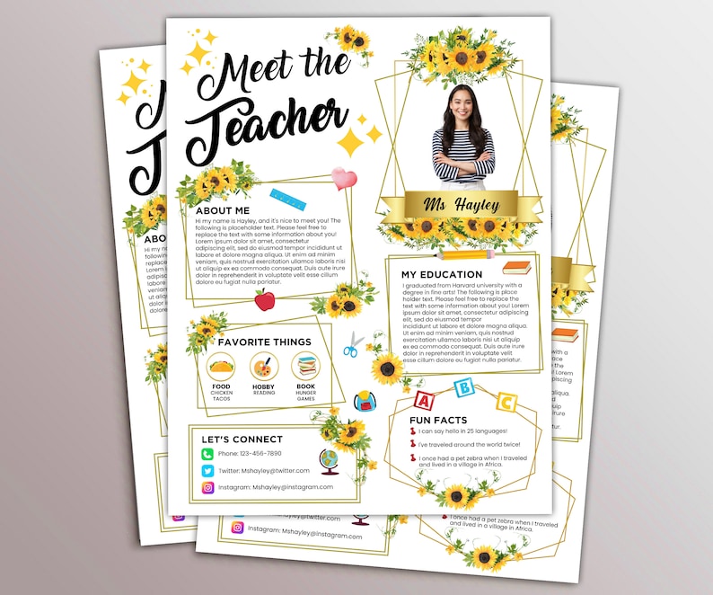Editable Meet the Teacher Template Sunflowers BUNDLE Meet the - Etsy