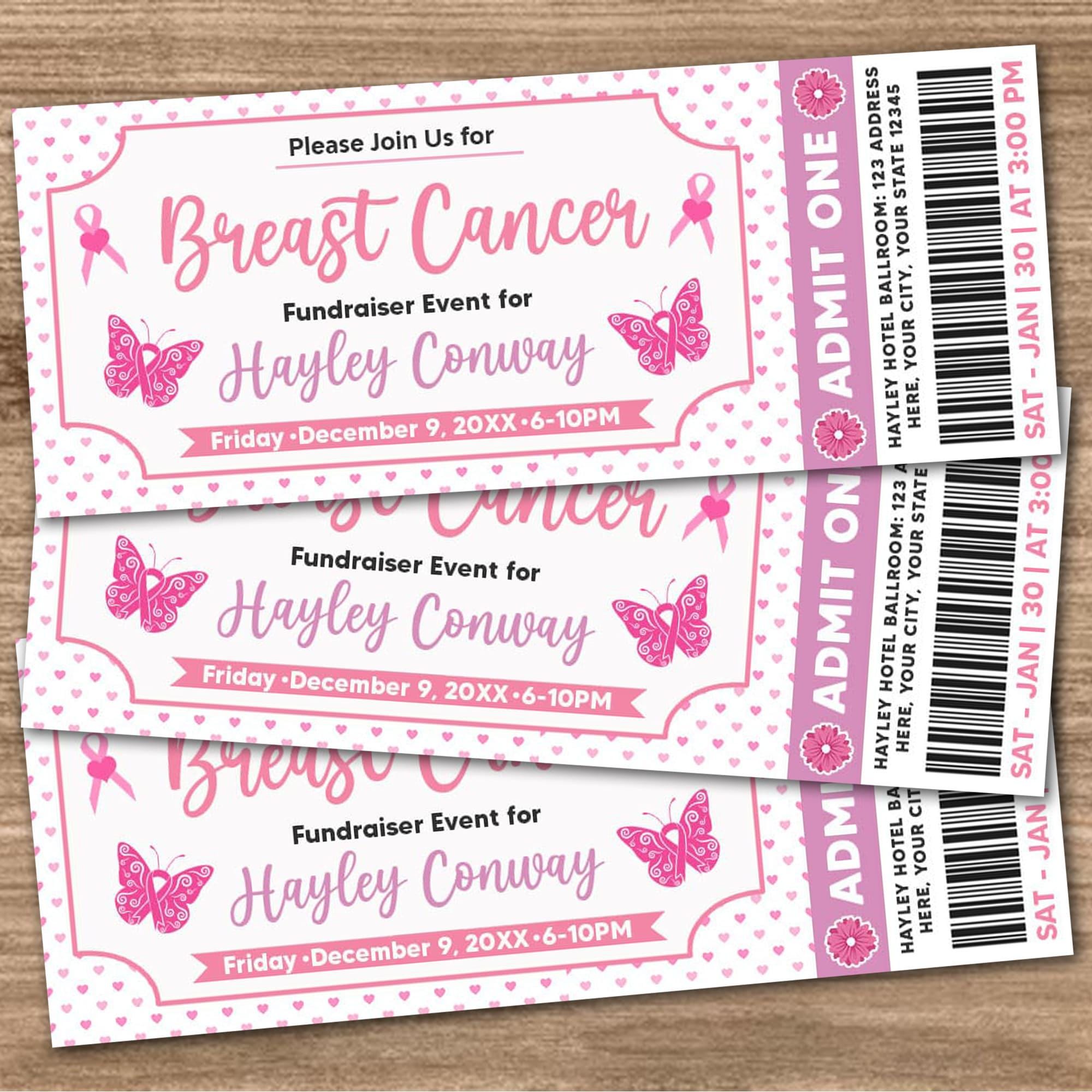 Editable Breast Cancer Fundraiser Ticket | DIY Pink Cancer Benefit ...