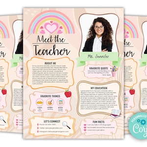 Meet the Teacher Template Rainbow, Meet the Teacher Template Coral, Photo Teacher Letter, Teacher Newsletter