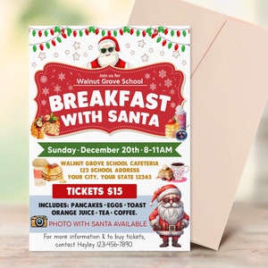 Breakfast With Santa Flyer Template, Editable PTA PTO Santa Breakfast Invitation, Meet Santa Flyer Invite, School Fundraiser Poster