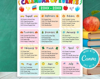Editable PTO Calendar Flyer Template | DIY School Event Schedule | Yearly Planner for Monthly | PTA Calendar | School Calendar