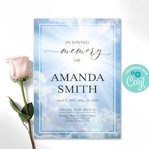 Blue Sky Funeral Brochure, Editable 4 Page Blue Funeral Program