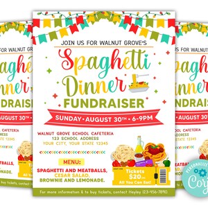 Editable Spaghetti Dinner Flyer Template,  Italian Pasta Dinner Invitation Fundraiser, PTO PTA Church School Charity Fundraiser Flyer
