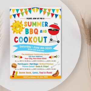 Editable Summer BBQ and Cookout Party Invitation, Summer Barbeque Picnic Invite, Picnic Party Template, BBQ Cookout Party, Instant Download