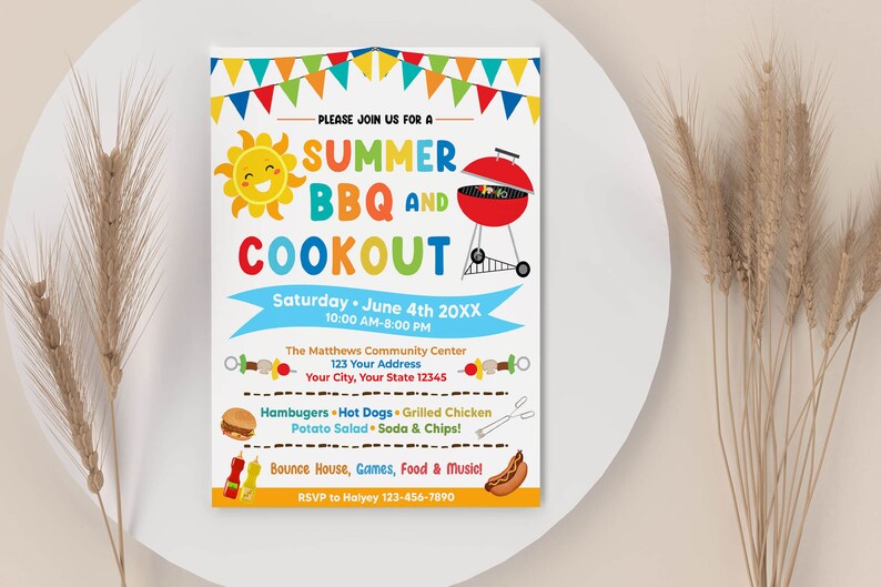 Editable Summer BBQ and Cookout Party Invitation, Summer Barbeque Picnic Invite, Picnic Party Template, BBQ Cookout Party, Instant Download