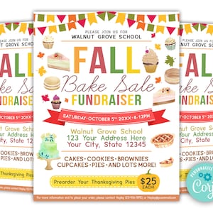 Editable Fall Bake Sale Flyer, Printable Halloween Invite, Community Fundraiser Invitation, Fall Flyer Template for Church School Fundraiser
