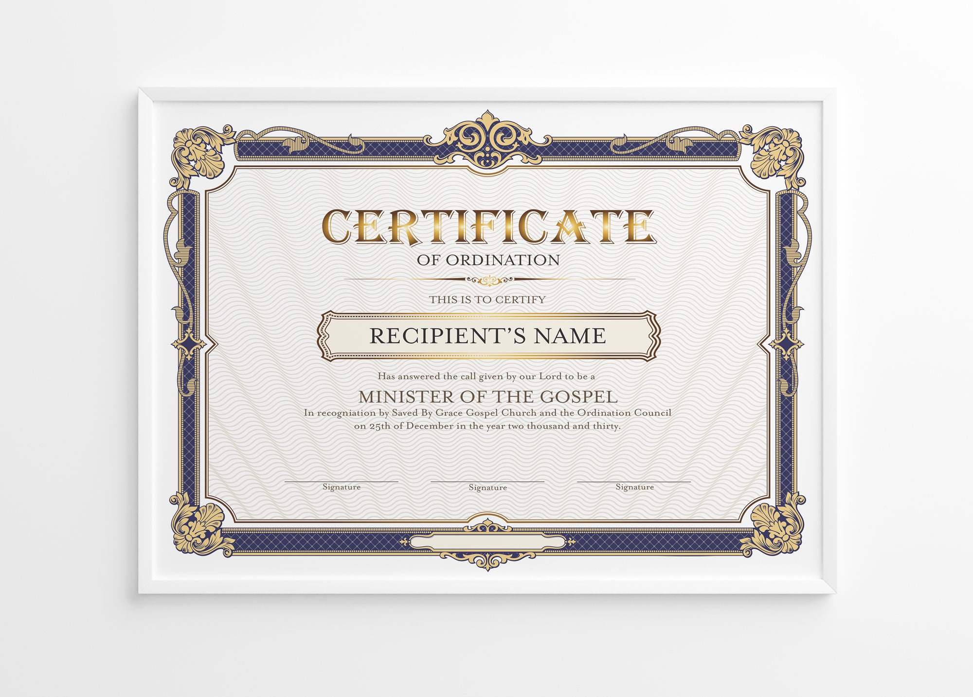Amazon.com : Certif-Ordination-Minister w/Gold Emboss