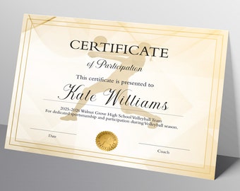 Editable Volleyball Certificate Award Canva Templateprintable - Etsy