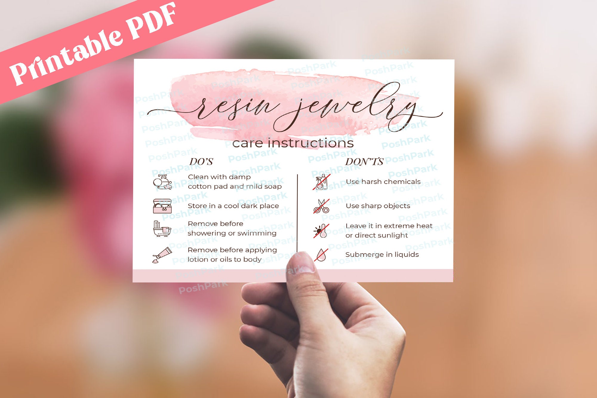 Printable PDF Resin Jewelry Care Card Resin Jewelry Care Etsy