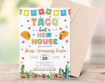 Taco Bout A New House Invitation Template | Mexican Themed Housewarming Invitation | Mexican Fiesta Printable Invitation