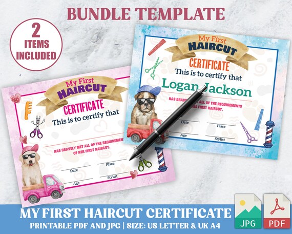 PRINTABLE Blank PDF First Haircut Certificate Boys and Girls | Etsy