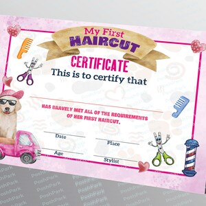 PRINTABLE Blank PDF First Haircut Certificate for Girls, Pink Haircut ...