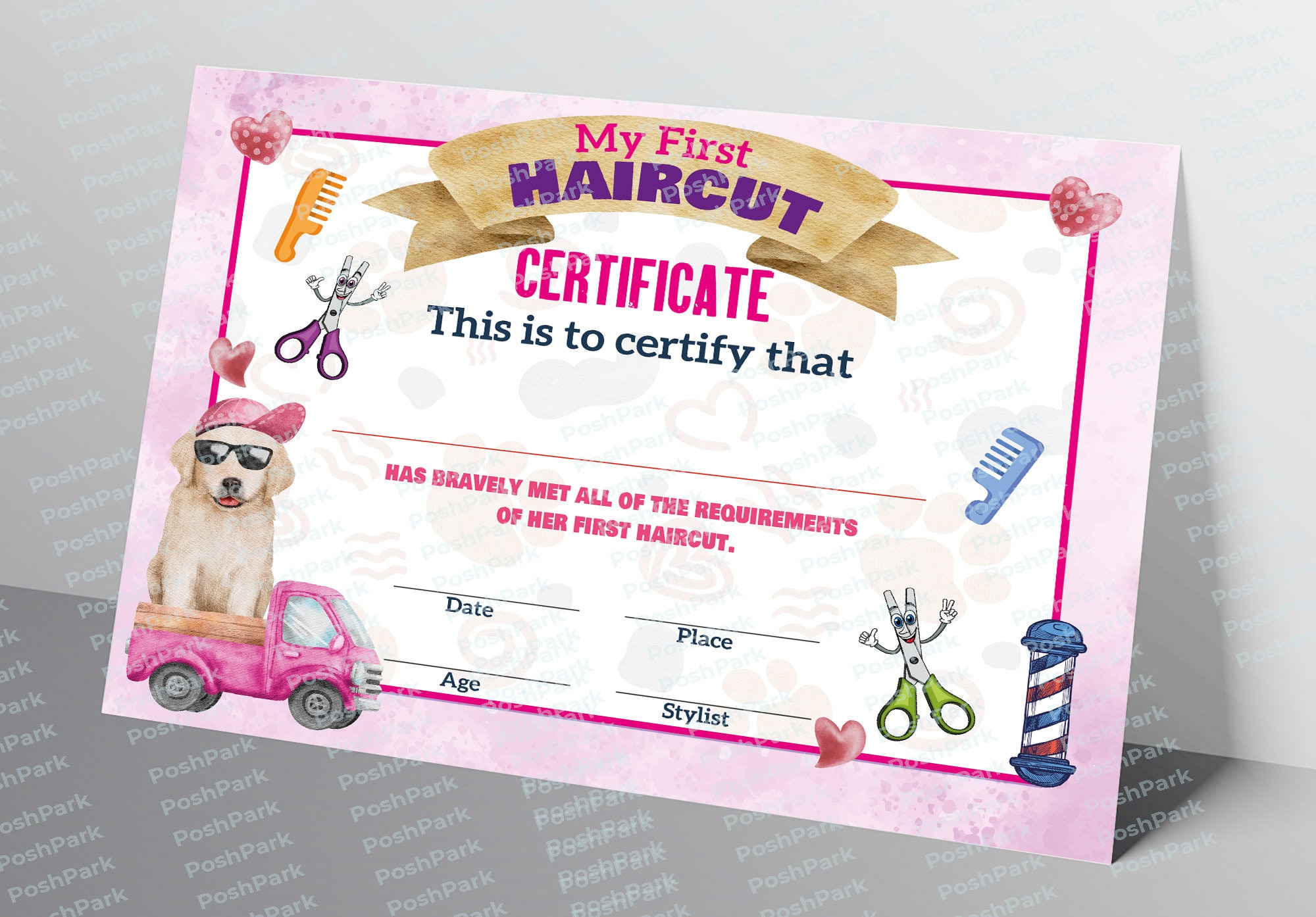 PRINTABLE Blank PDF First Haircut Certificate for Girls Pink - Etsy